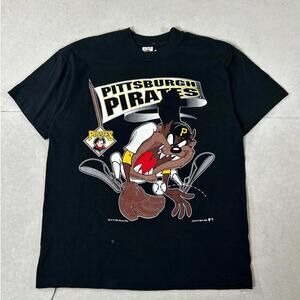90s Vintage Pittsburgh Pirates Looney Tunes Taz Black T Shirt Size L